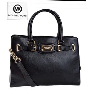MICHAEL KORS LG Hamilton Black Pebbled Leather Top Handle/Crossbody Bag like NEW